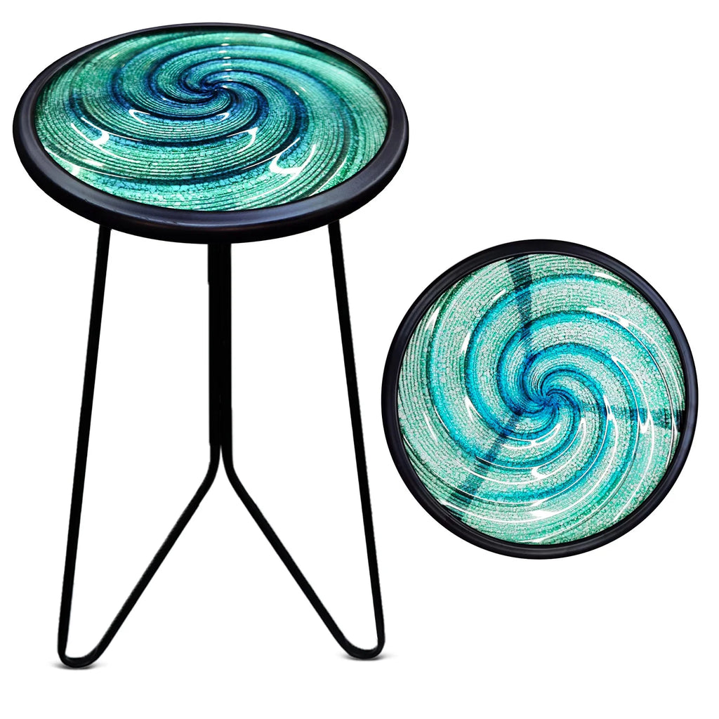 Mosaic Metal Round Glass Table 12x12x22 inch Z462792