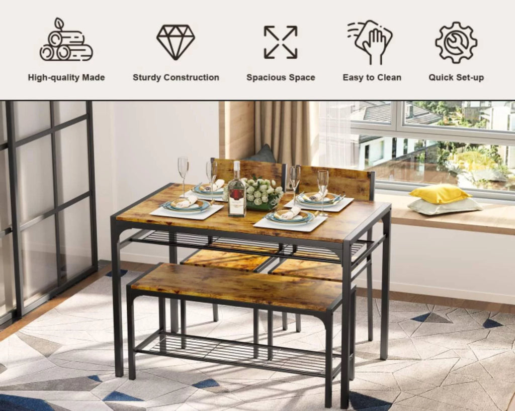 4 Piece Dining Table with 2 Chairs and Bench G53881