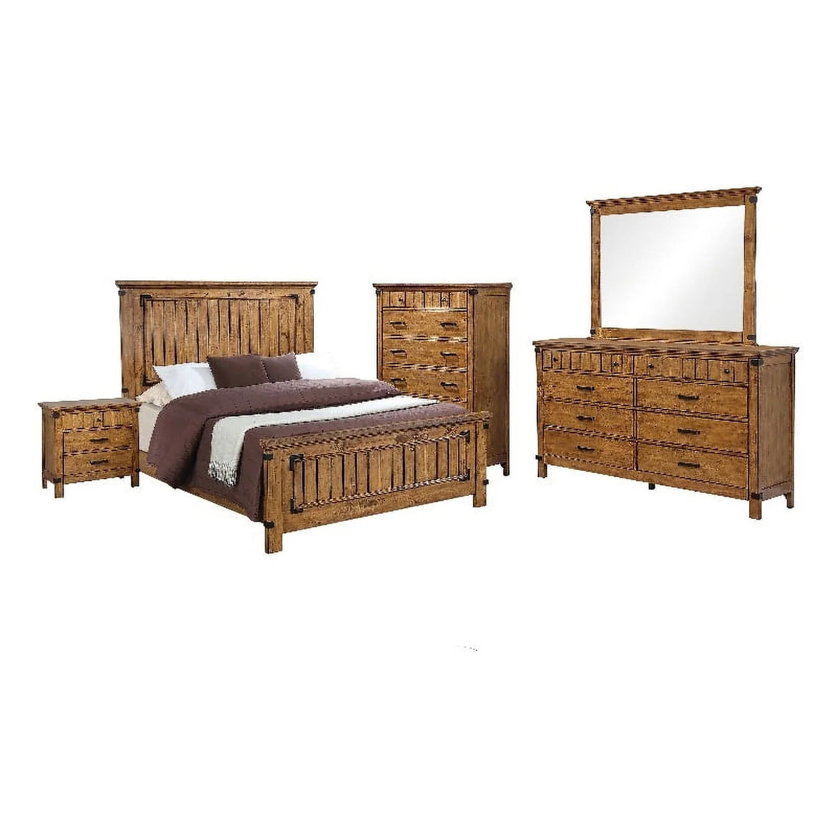 5-Piece Wood Queen Panel Bedroom Set in Brown Q2360