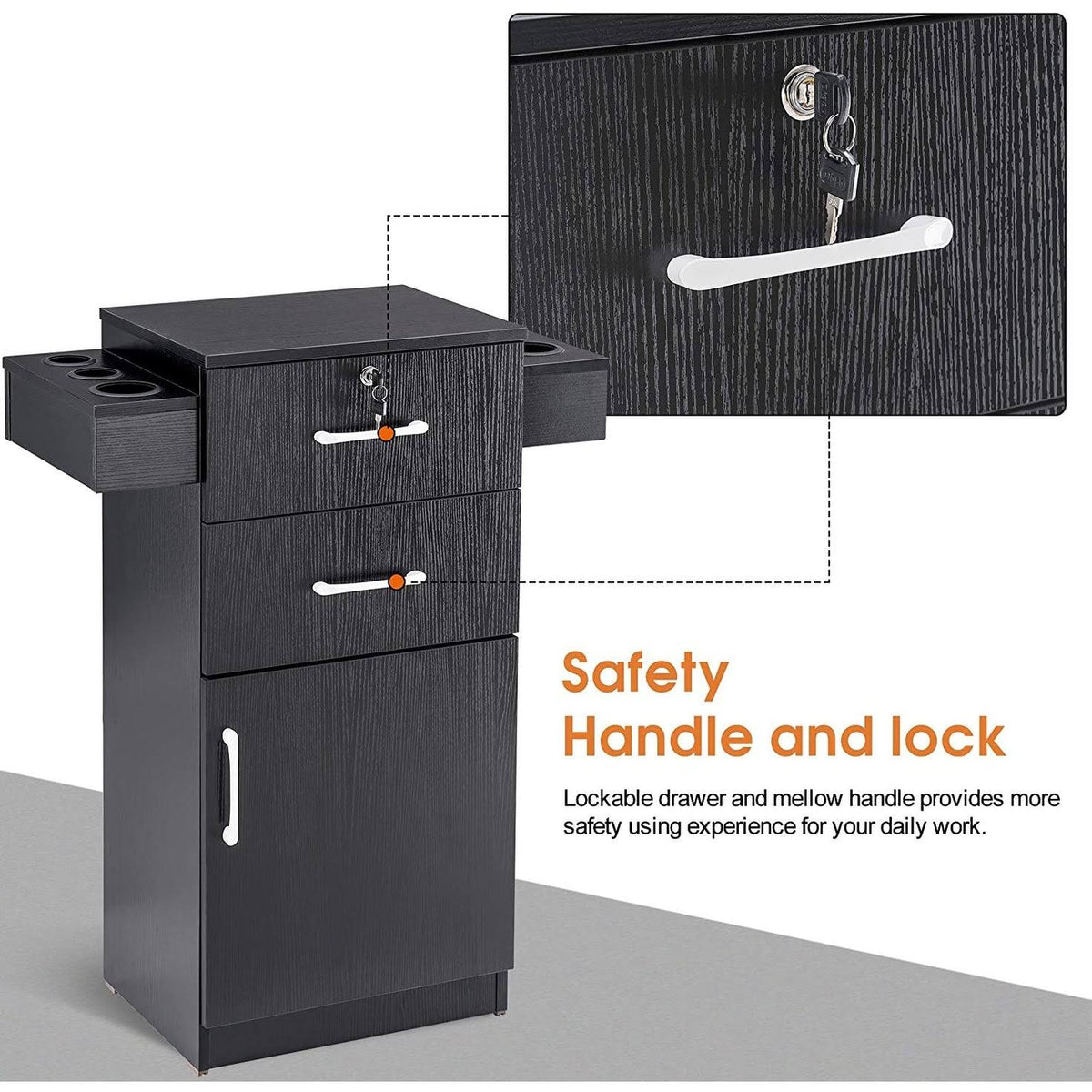 Locking Beauty Salon Storage Cart with Drawer Black G23034