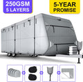 250 GSM 5 Layers Travel Trailer RV Cover for 24.1'-26' RV with 4 Tire Covers M1583