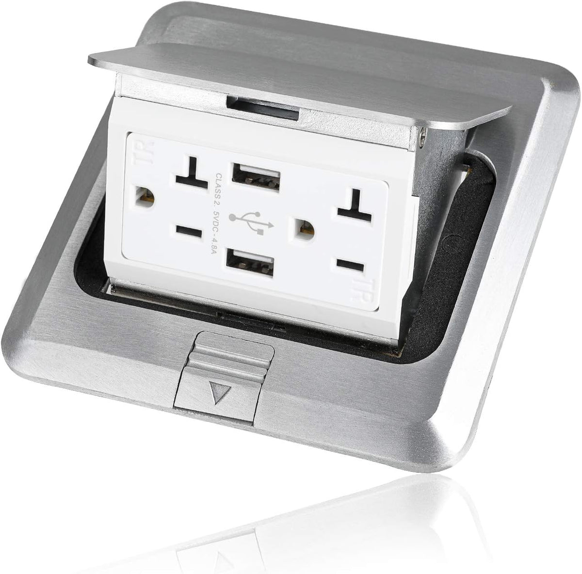 Pop Up Floor Electrical Outlet Stainless Steel Box Kit, 20A Tamper-Resistant Receptacle, Silver, Pack of 2 Y587369