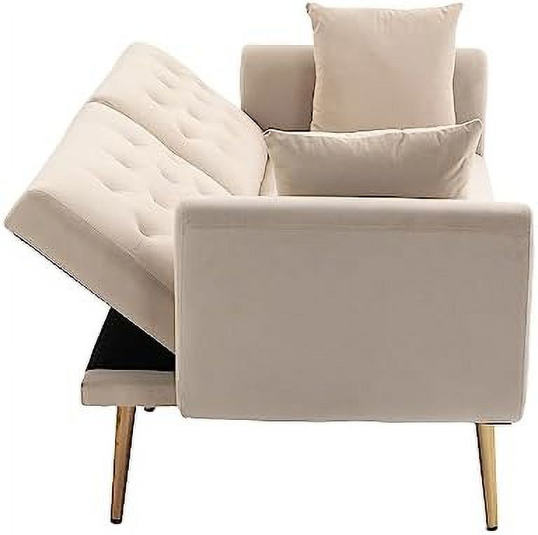 Peach Velvet Loveseat with 7 Gold Metal Legs T422643
