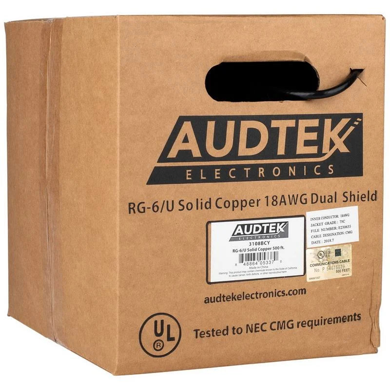RG-6/U Solid Copper 18 AWG Dual Shield Coax Cable 500 ft. A4338