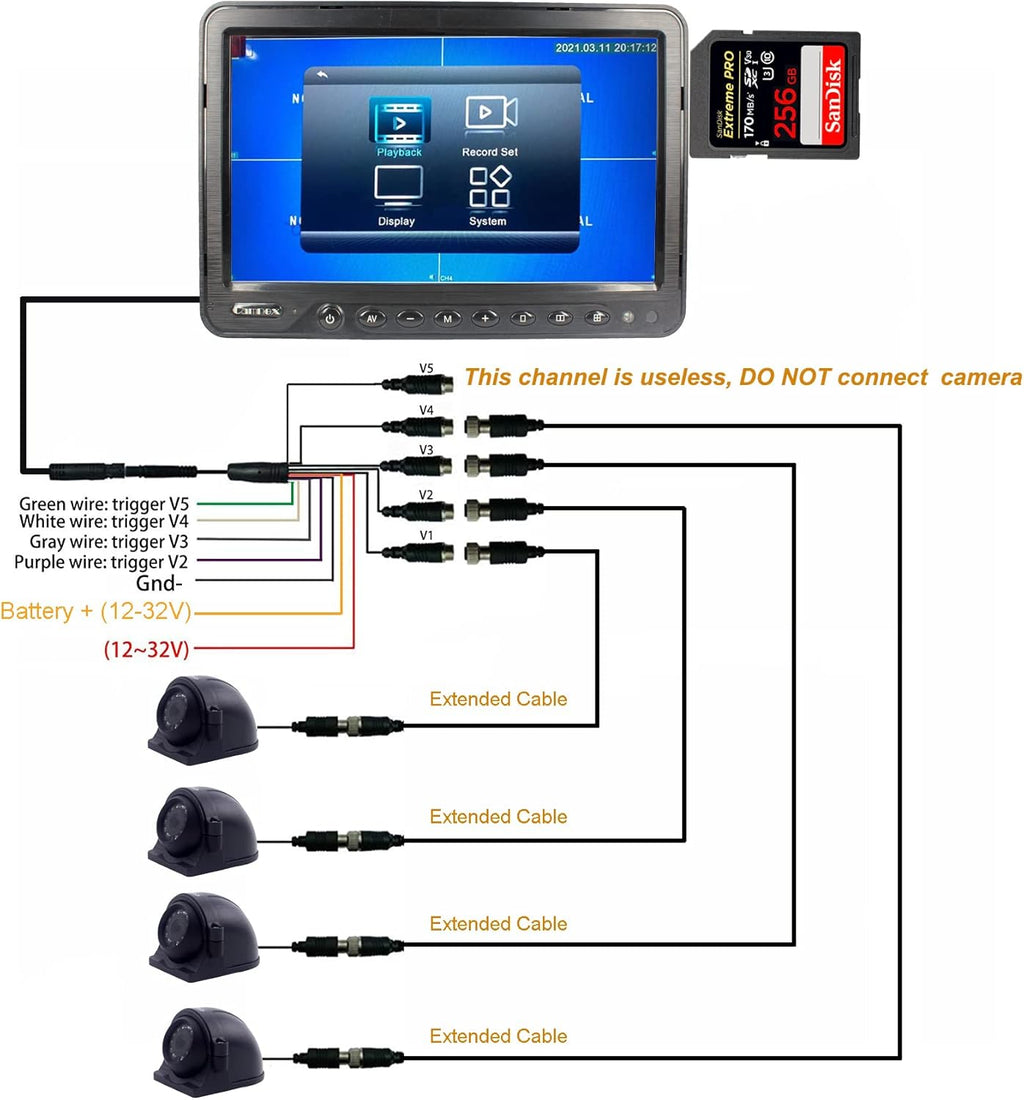 9 inch 1080P HD Backup Camera System with 4 Channel Input A446