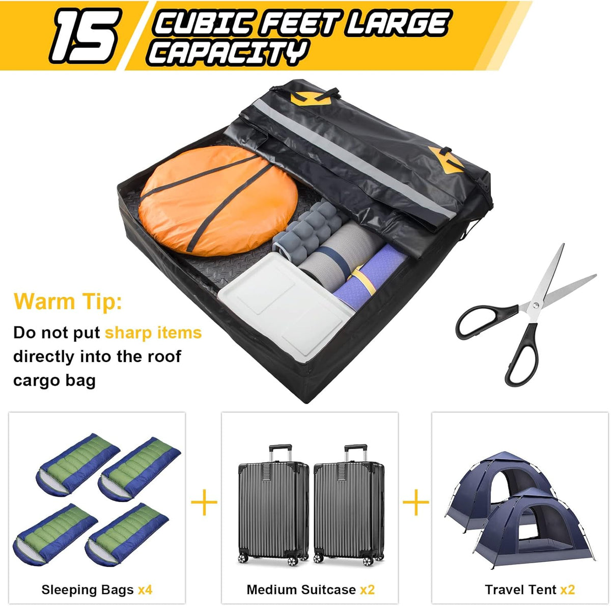 Rooftop Cargo Carrier 15 Cubic Feet Waterproof Roof Rack Cargo Bag with Anti-Slip Mat Q5505