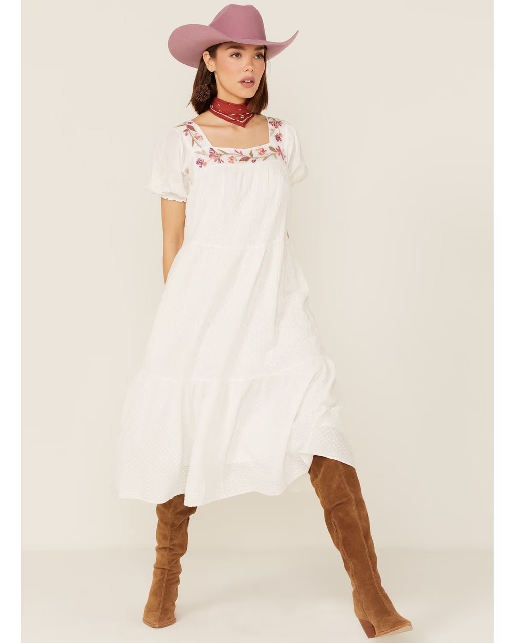 White Embroidered Midi Dress W852