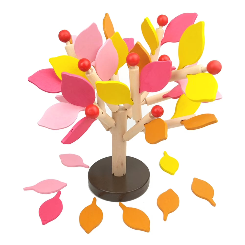 1 Set Wooden Tree Blocks with Leaves 3D Building Toy (Yellow) Y744561
