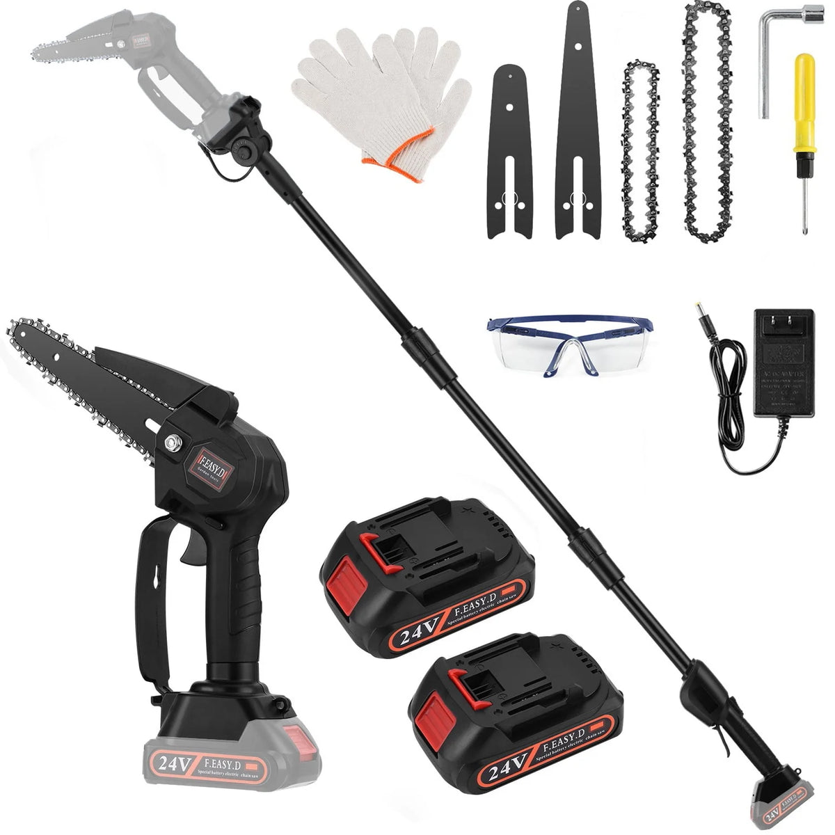 2-in-1 Cordless Pole Saw and Mini Chainsaw with 2 24V Batteries S88562