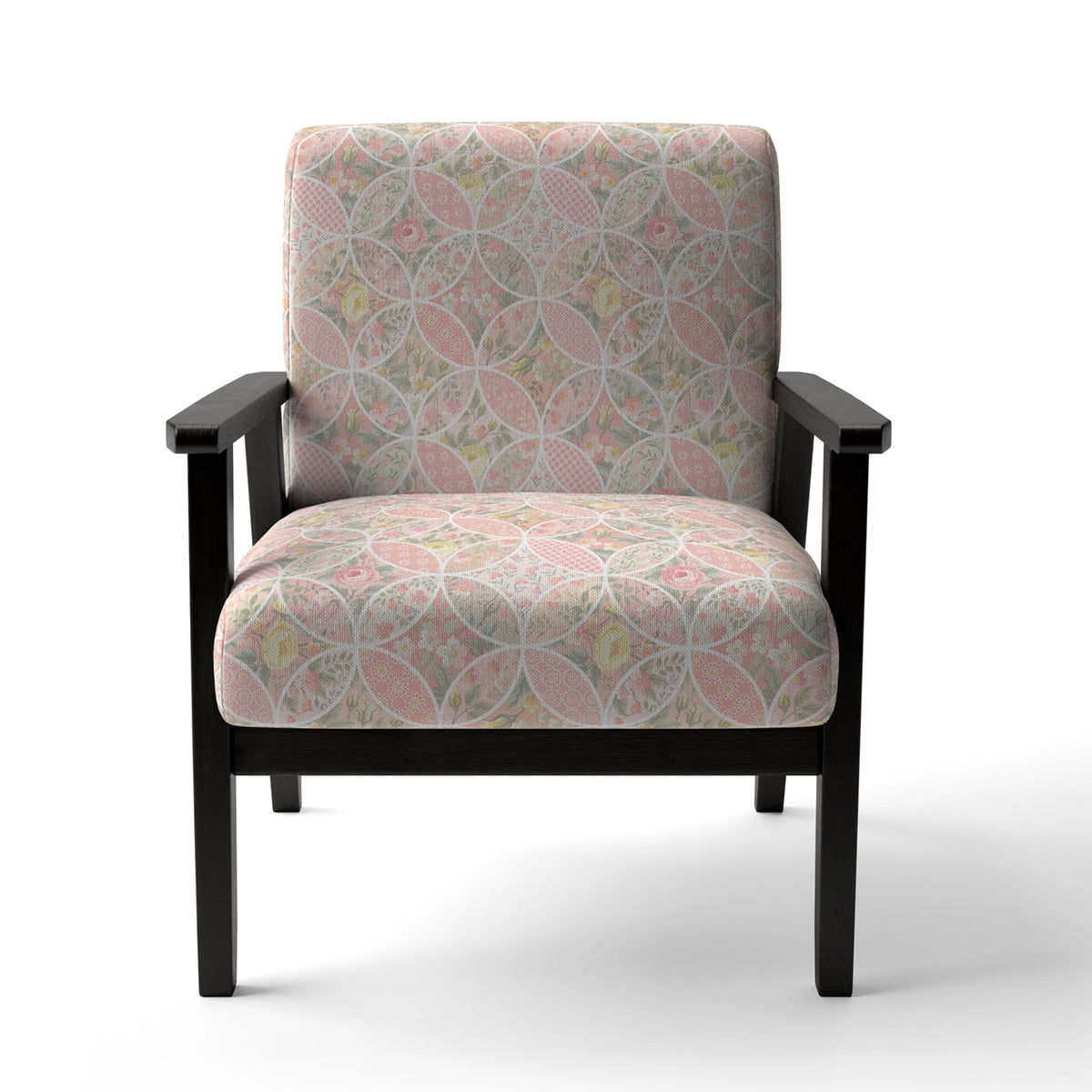 Pink Floral Patchwork Upholstered Accent Chair and Arm Chair D203819