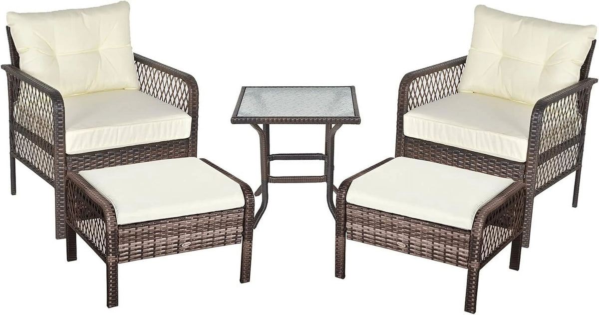 Cream White PE Wicker Patio Furniture Set H24293