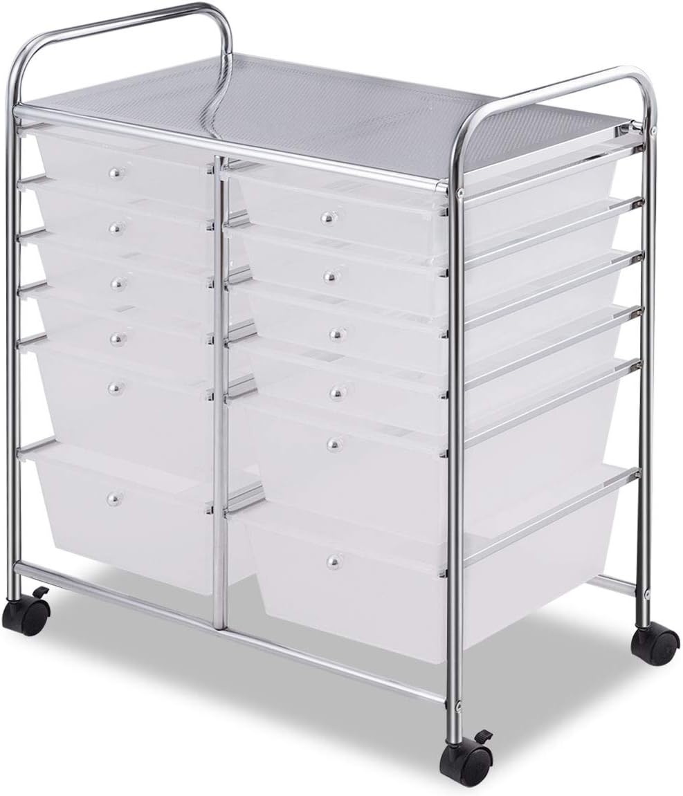 12-Drawer Rolling Storage Cart, Yellow, Pack of 2 R4479