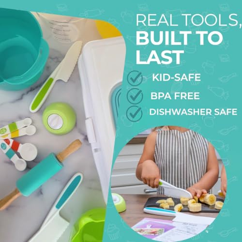 Kids Real Cooking and Baking Set with Knives, Apron, Cookbook, Timer, Storage Case & Tools U8161