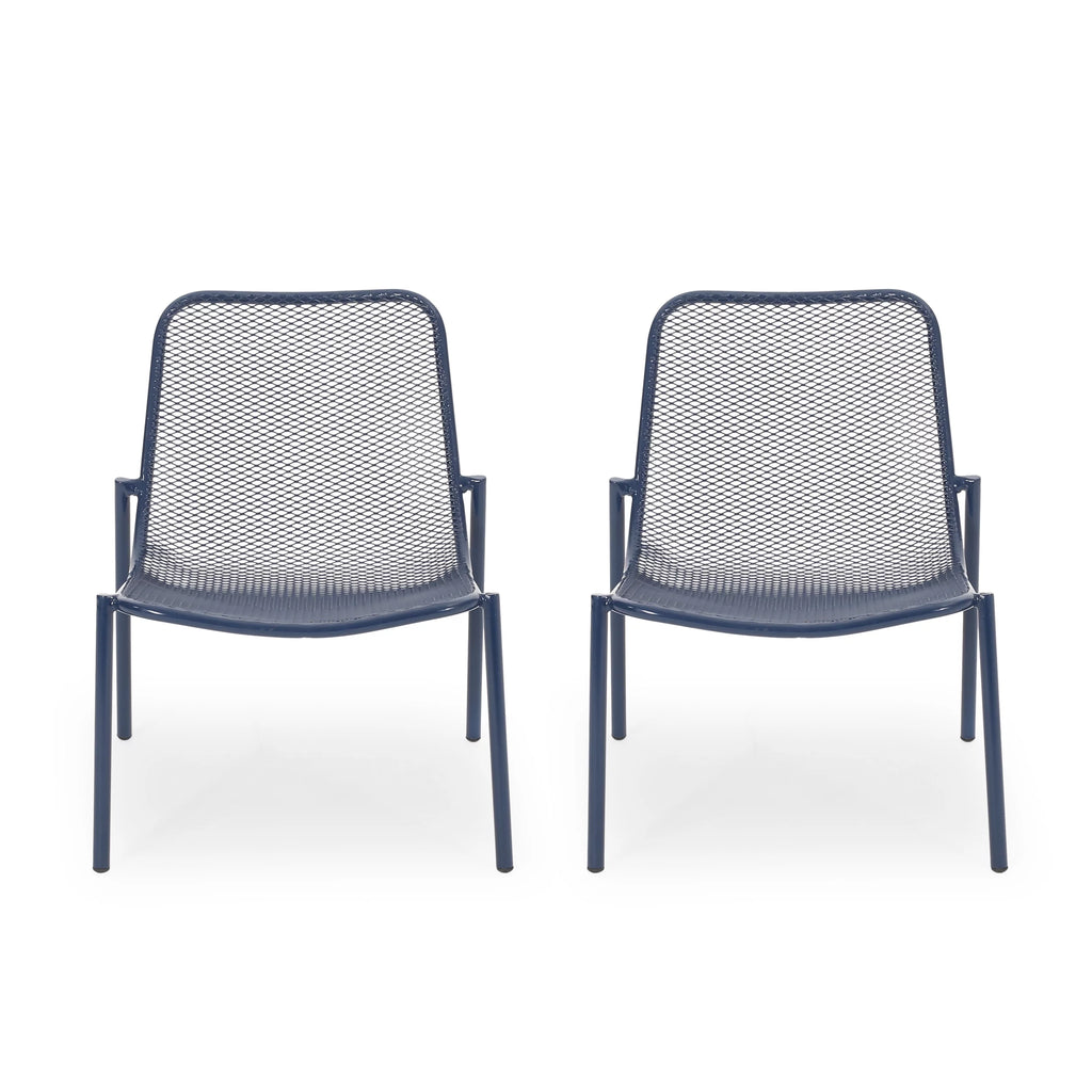 Matte Navy Blue Outdoor Dining Chair Set of 2 I349