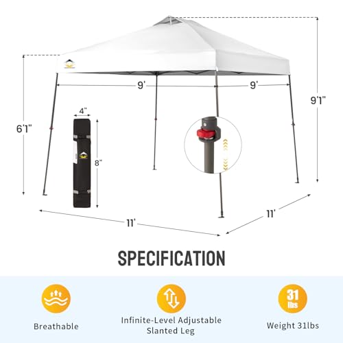 11x11 Pop Up Canopy Tent with Wheeled Bag, White P489