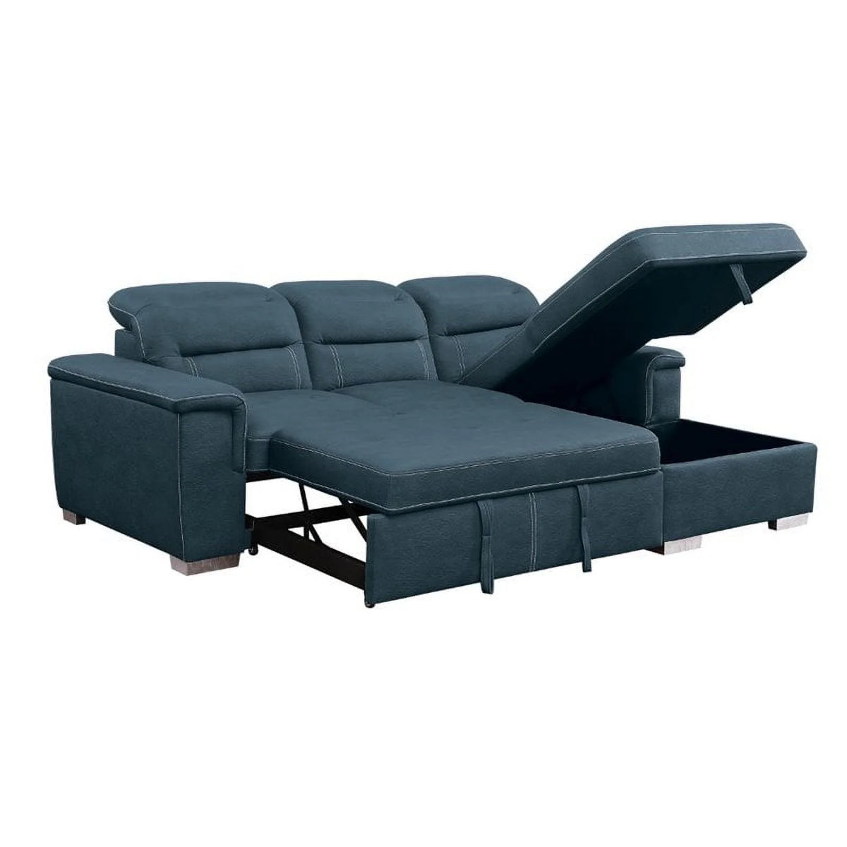 Blue Microfiber Sectional Sofa with Pull Out Bed U480