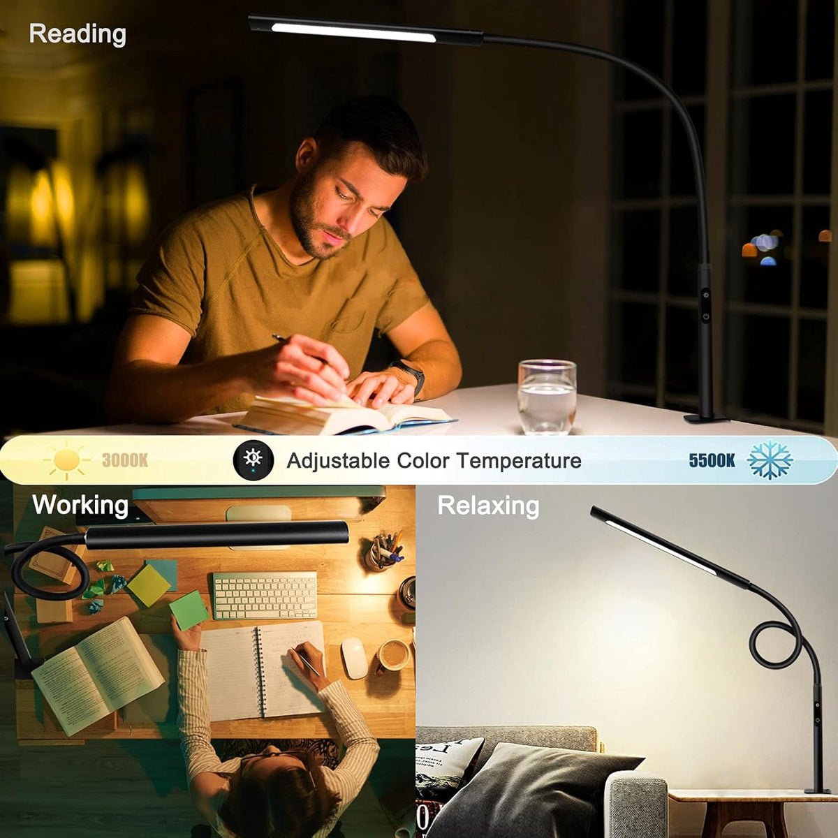 Black Swing Arm LED Desk Lamp with Remote Control R28951