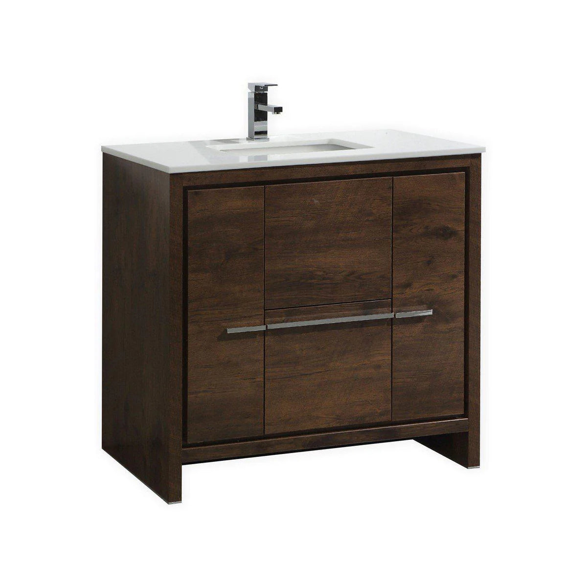 36 in. Rose Wood Bathroom Vanity with White Quartz Counter-Top B110562
