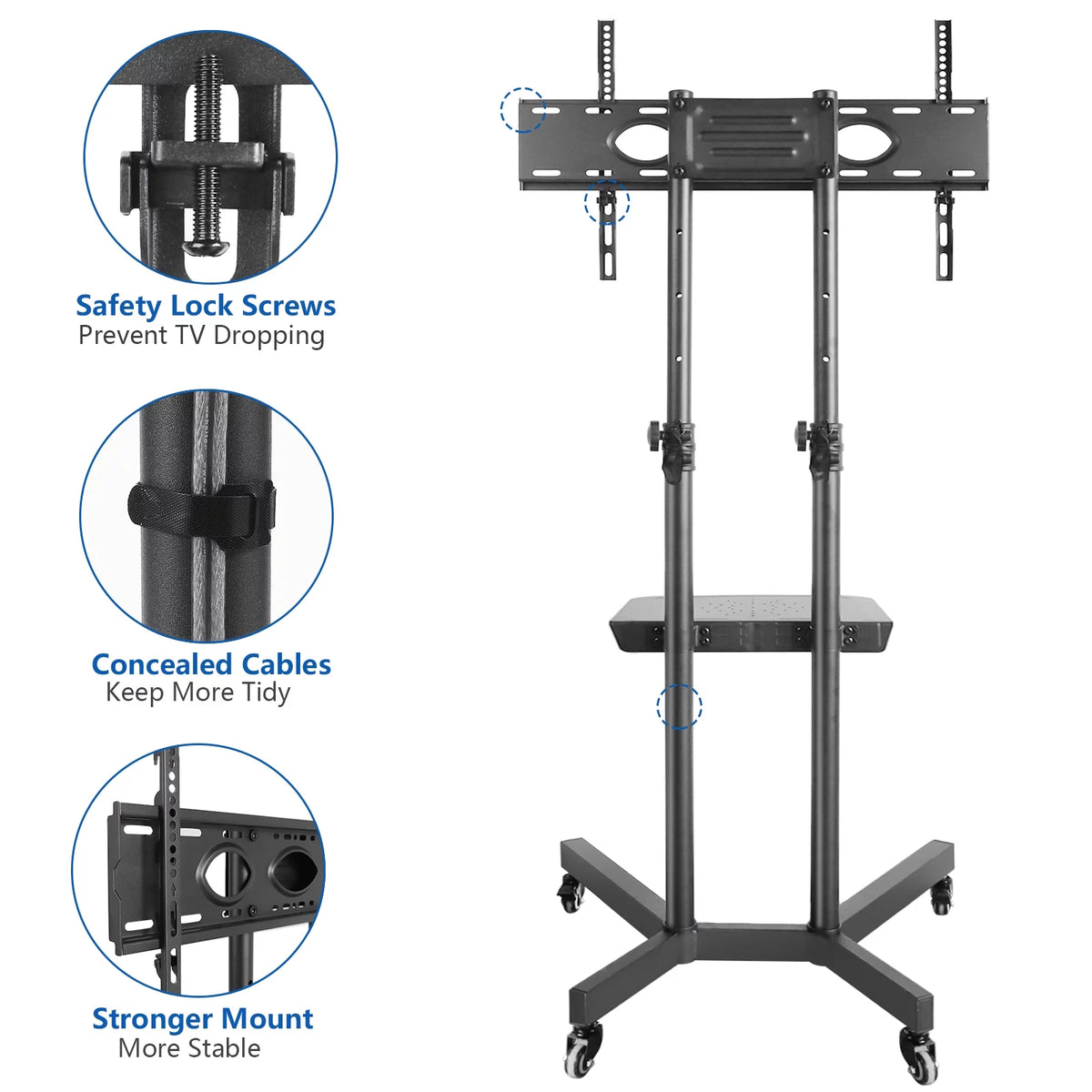 Black Mobile TV Stand Cart on Wheels for 32 to 75 inch TVs A756095