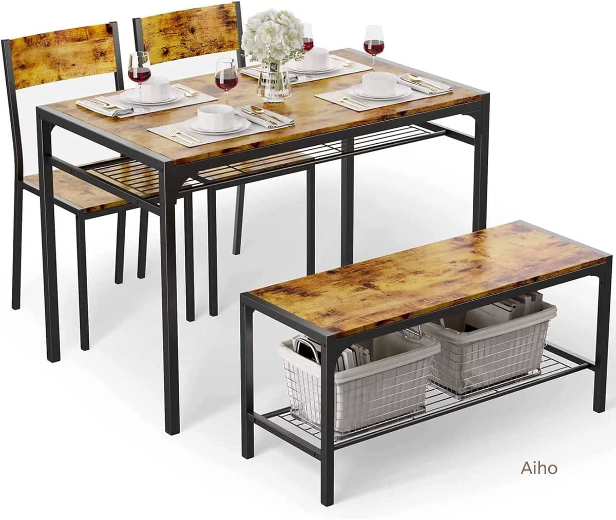4 Piece Dining Table with 2 Chairs and Bench G53881