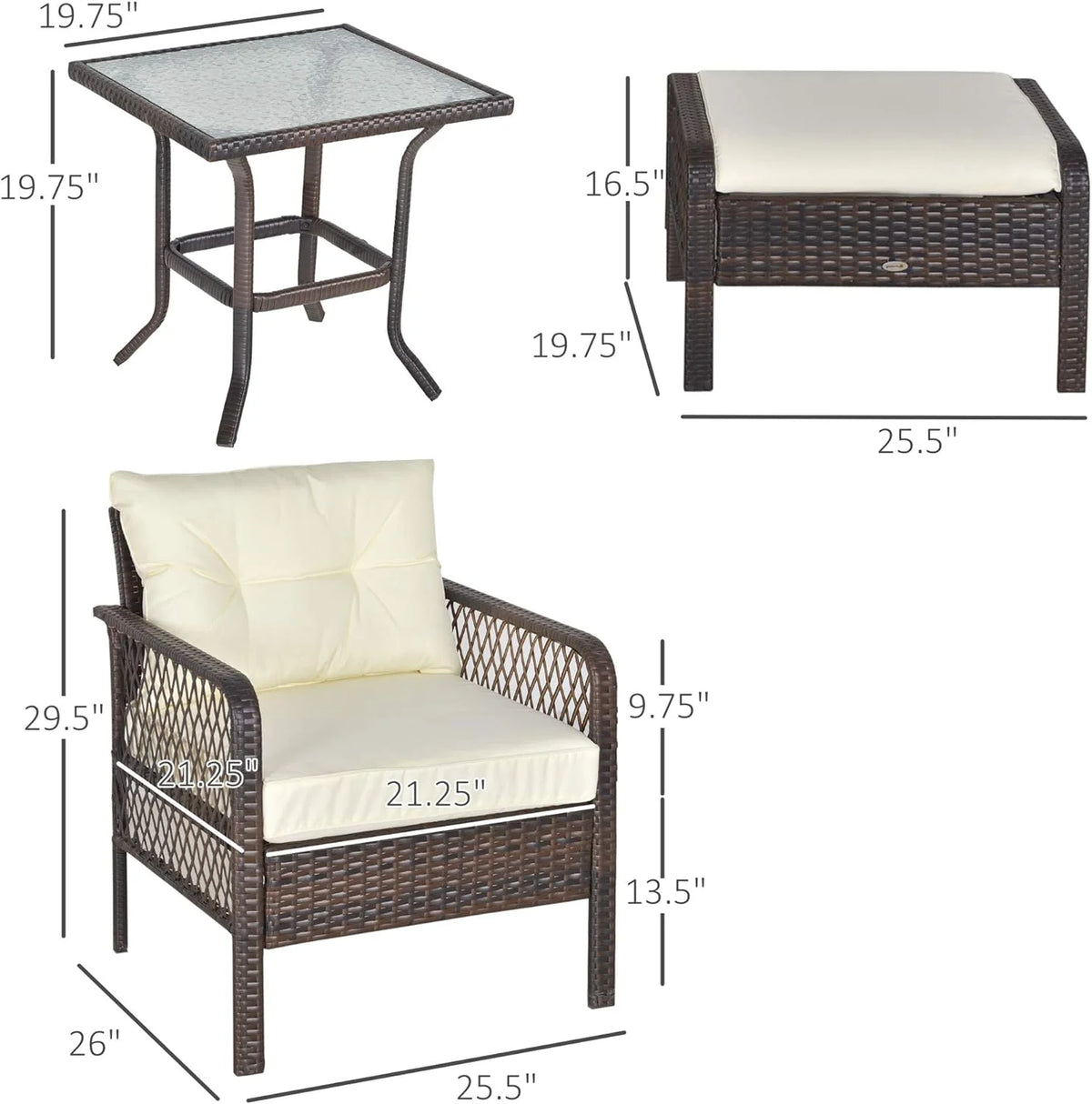 Cream White PE Wicker Patio Furniture Set H24293