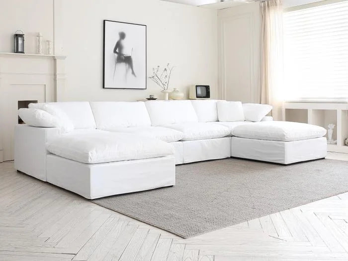 White Convertible Sectional Sofa with 2 Ottomans I85478