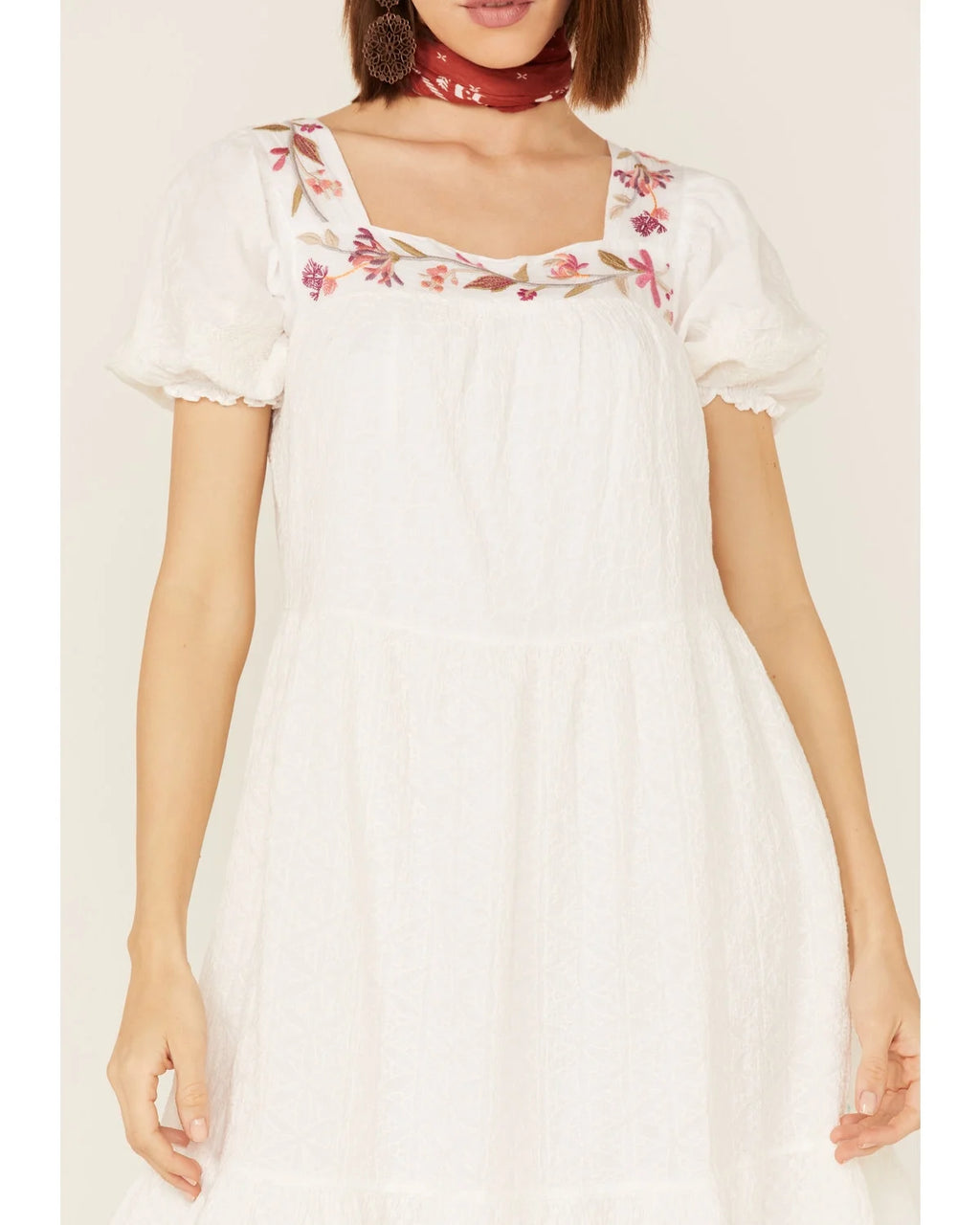 White Embroidered Midi Dress W852