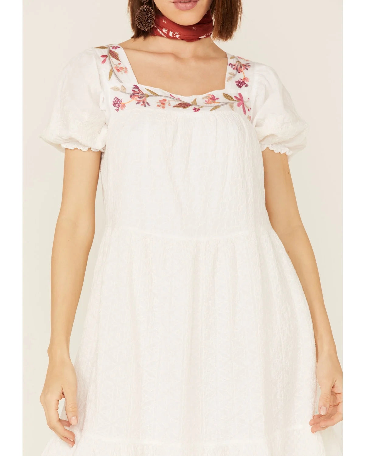 White Embroidered Midi Dress W852