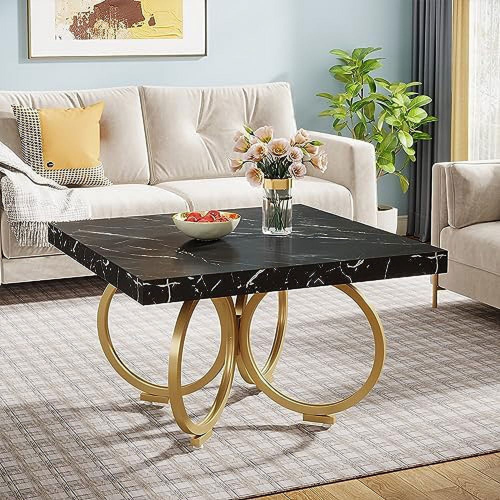 Black Square Coffee Table with Gold Geometric Frame I492770