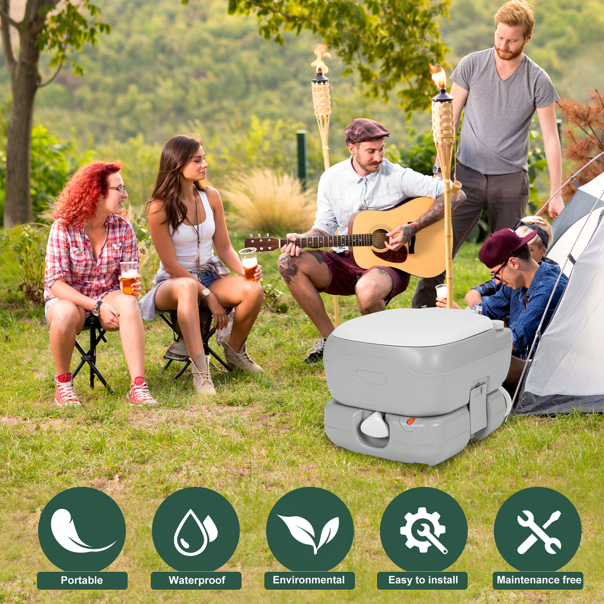 Portable Camping Toilet 3.2 Gallon with Discharge Opening and Level Indicator T541633