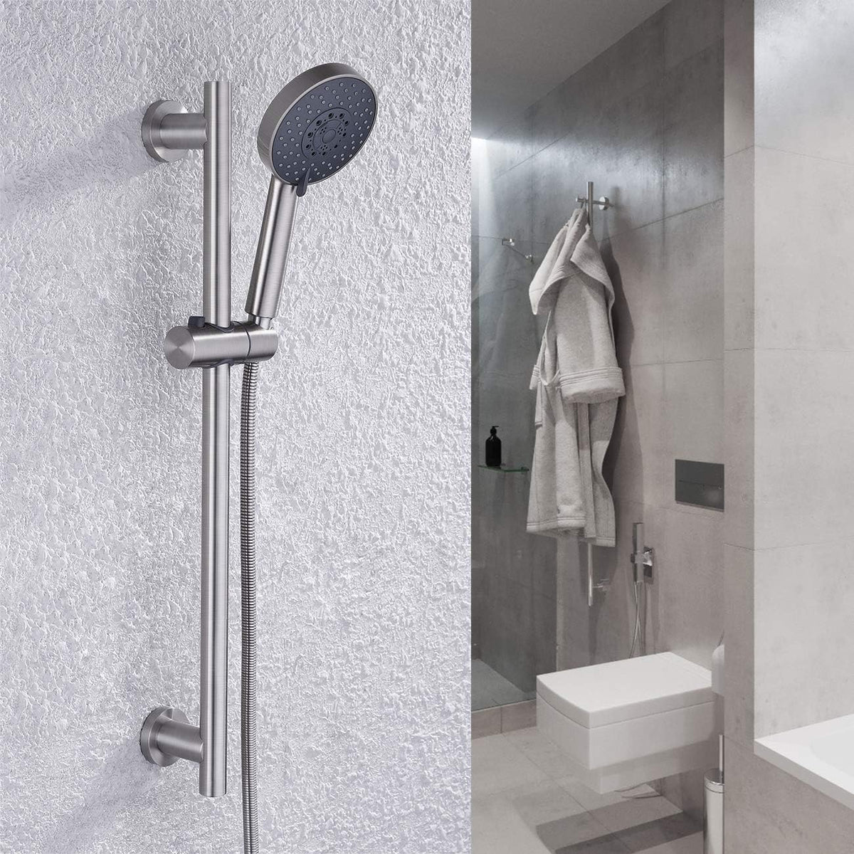 Slide Bar with Handheld Shower Head Hand Shower Hose Holder Adjustable 5-Function Massaging Sprayer Brushed Finish, Pack of 2 Z619