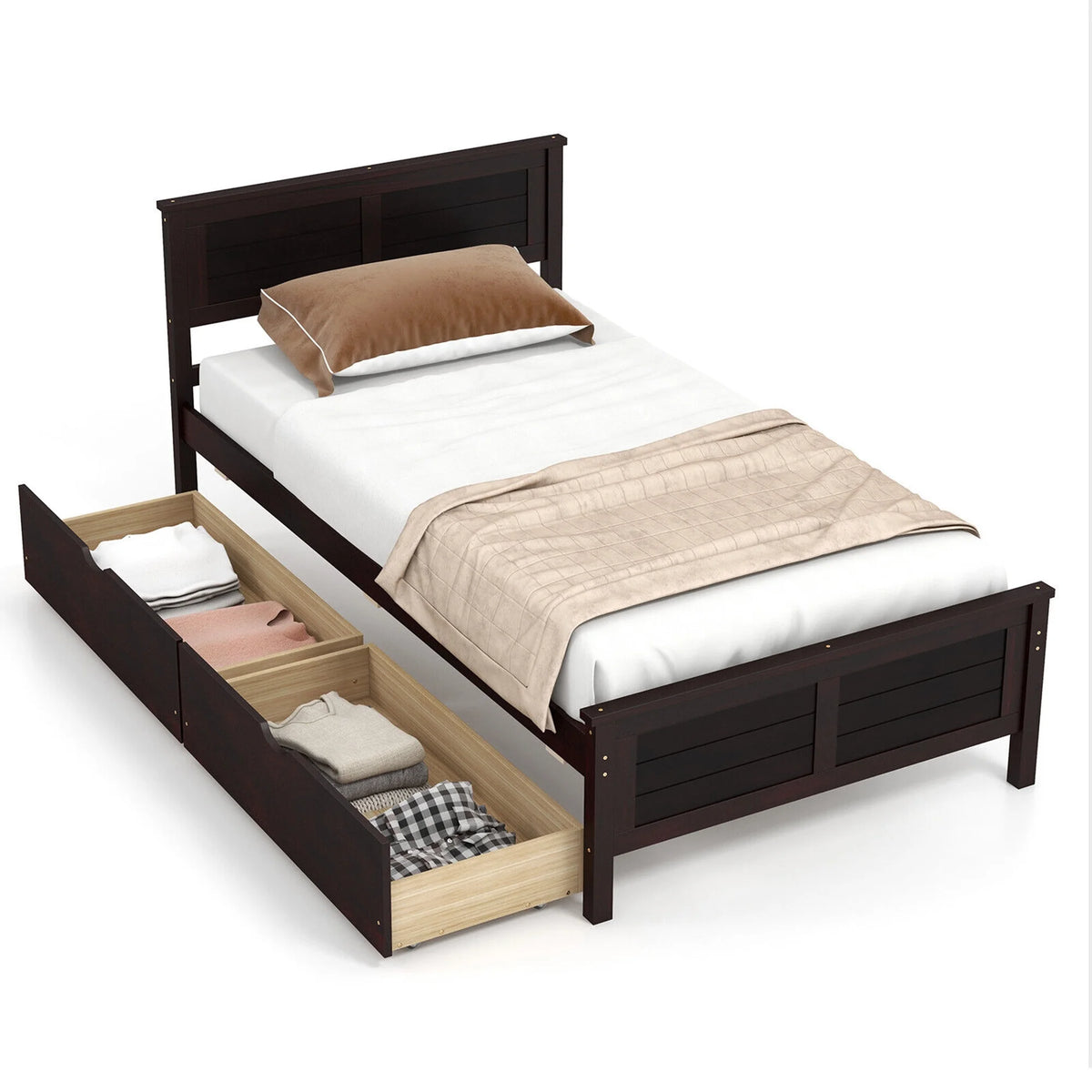 Twin Size Wooden Bed Frame with 2 Storage Drawers L381