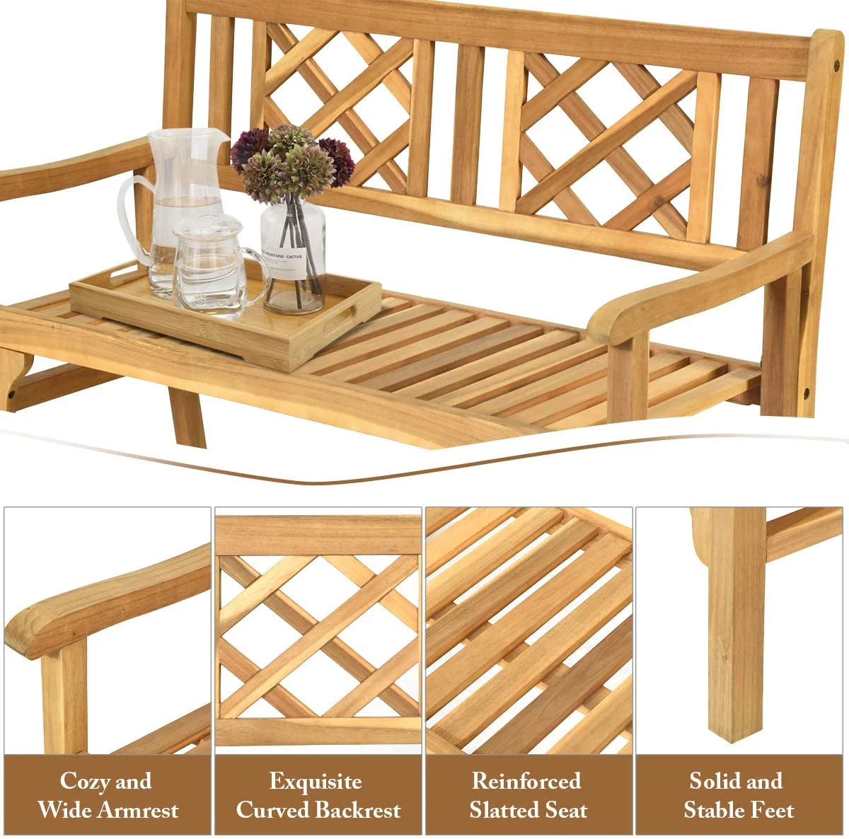4 Ft Teak Acacia Wooden Patio Bench Z753