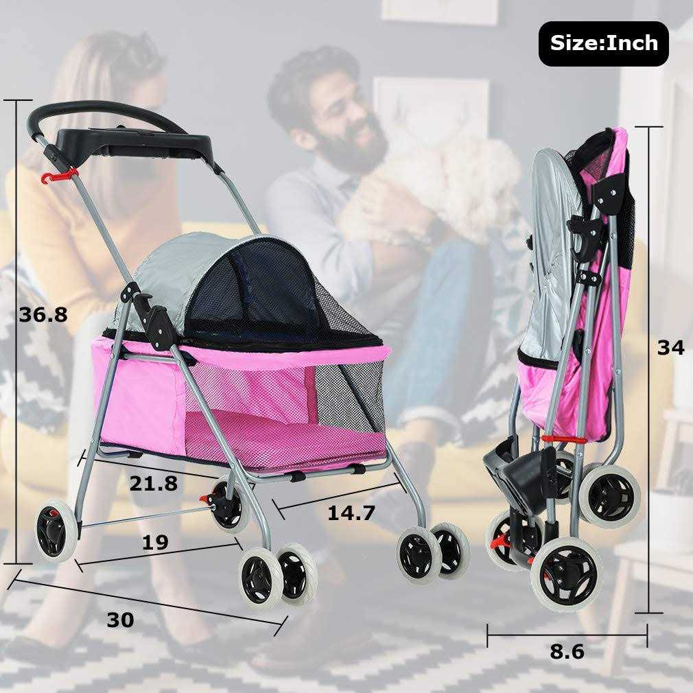 4 Wheels Folding Waterproof Pet Stroller with Cup Holder D1774