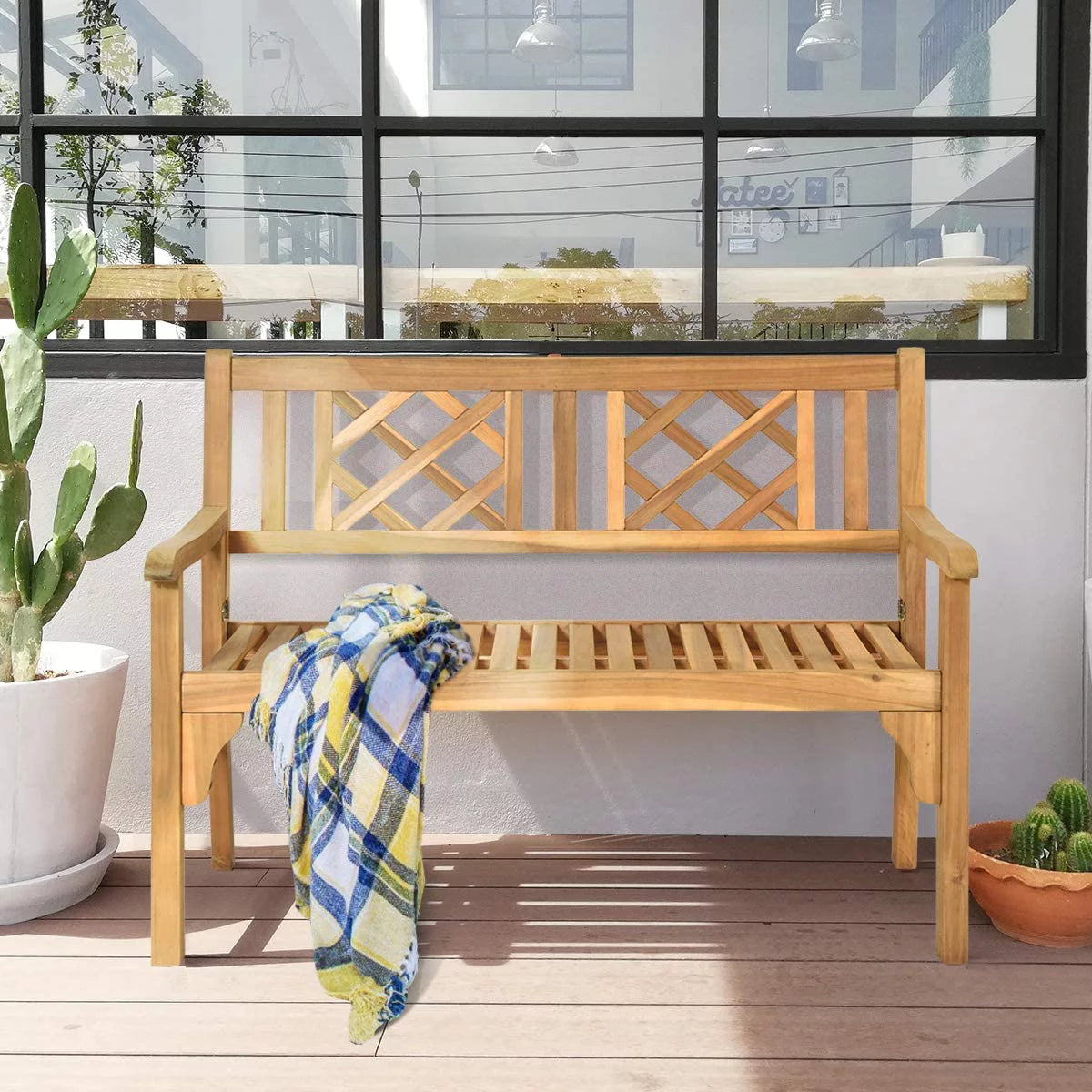 4 Ft Teak Acacia Wooden Patio Bench Z753