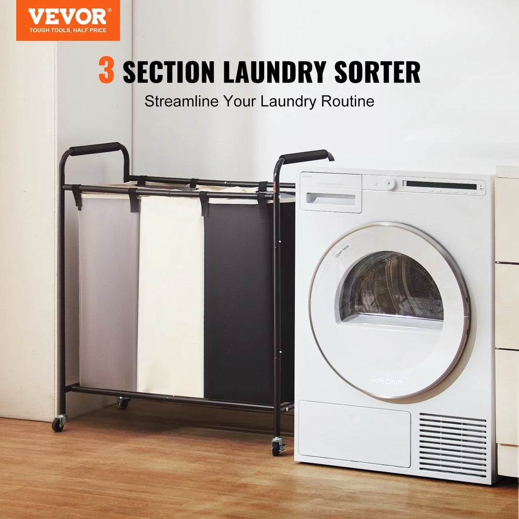 3-Section Rolling Laundry Sorter Cart with Wheels T790