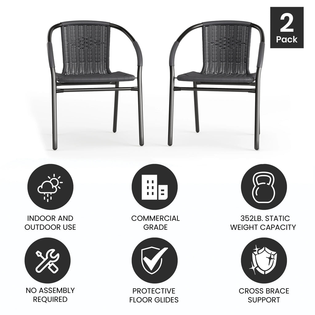 2 Pack Gray Rattan Stack Chair O75145