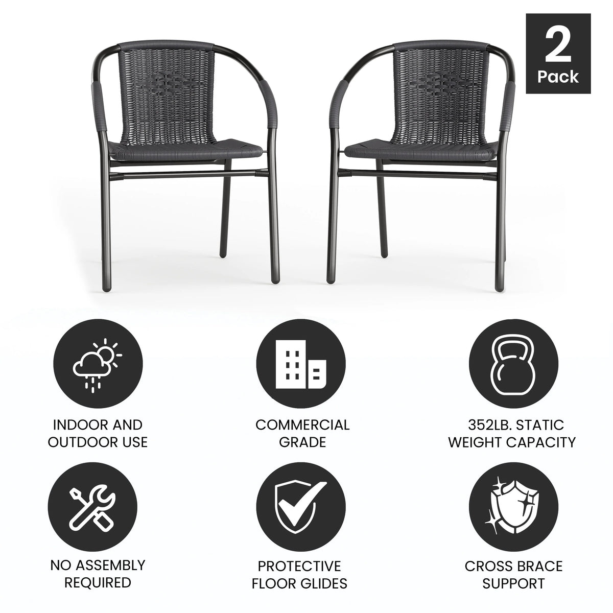 2 Pack Gray Rattan Stack Chair O75145