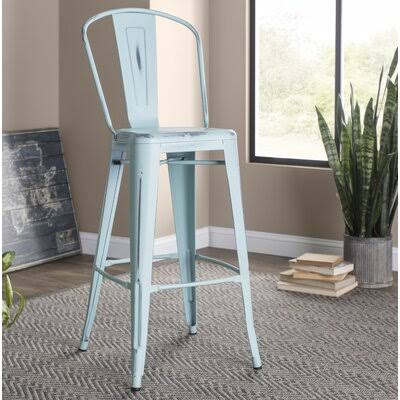 Distressed green-blue Bar Stool D872900