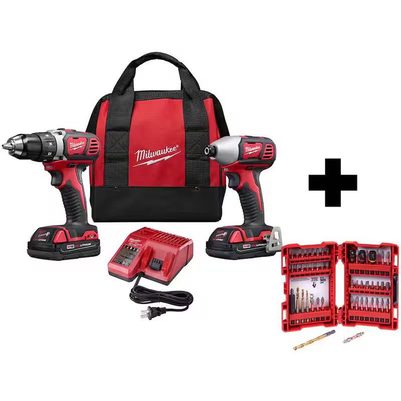 18V Cordless Drill Driver Impact Driver Combo Kit 2-Tool with 50PC Bit Set A653553