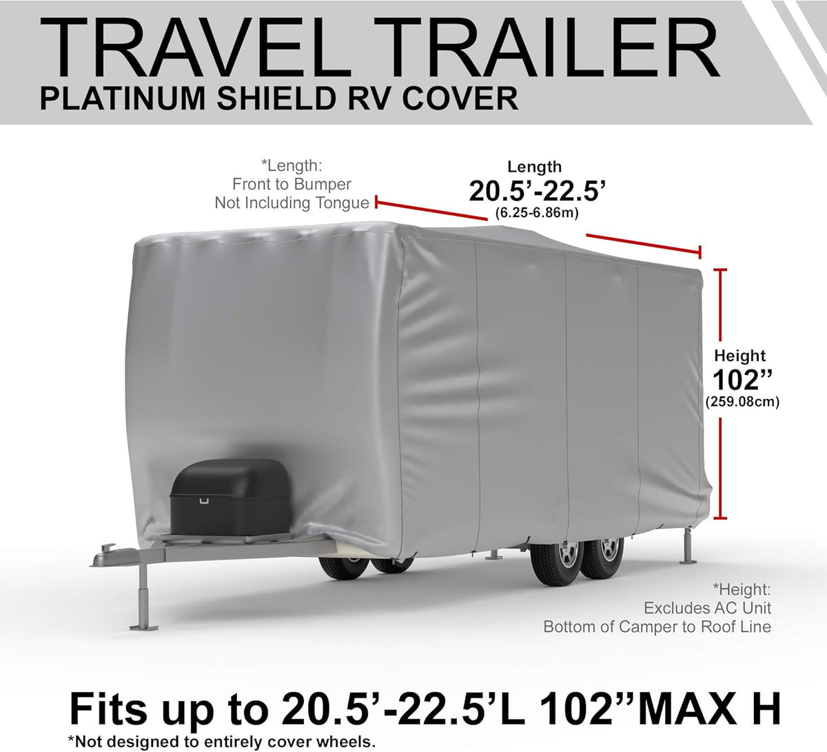 Weatherproof RV Cover for Travel Trailer 11.5' - 13.5' Long with Fleece Lining, Cable Lock, Storage Bag & Wind Straps C233597