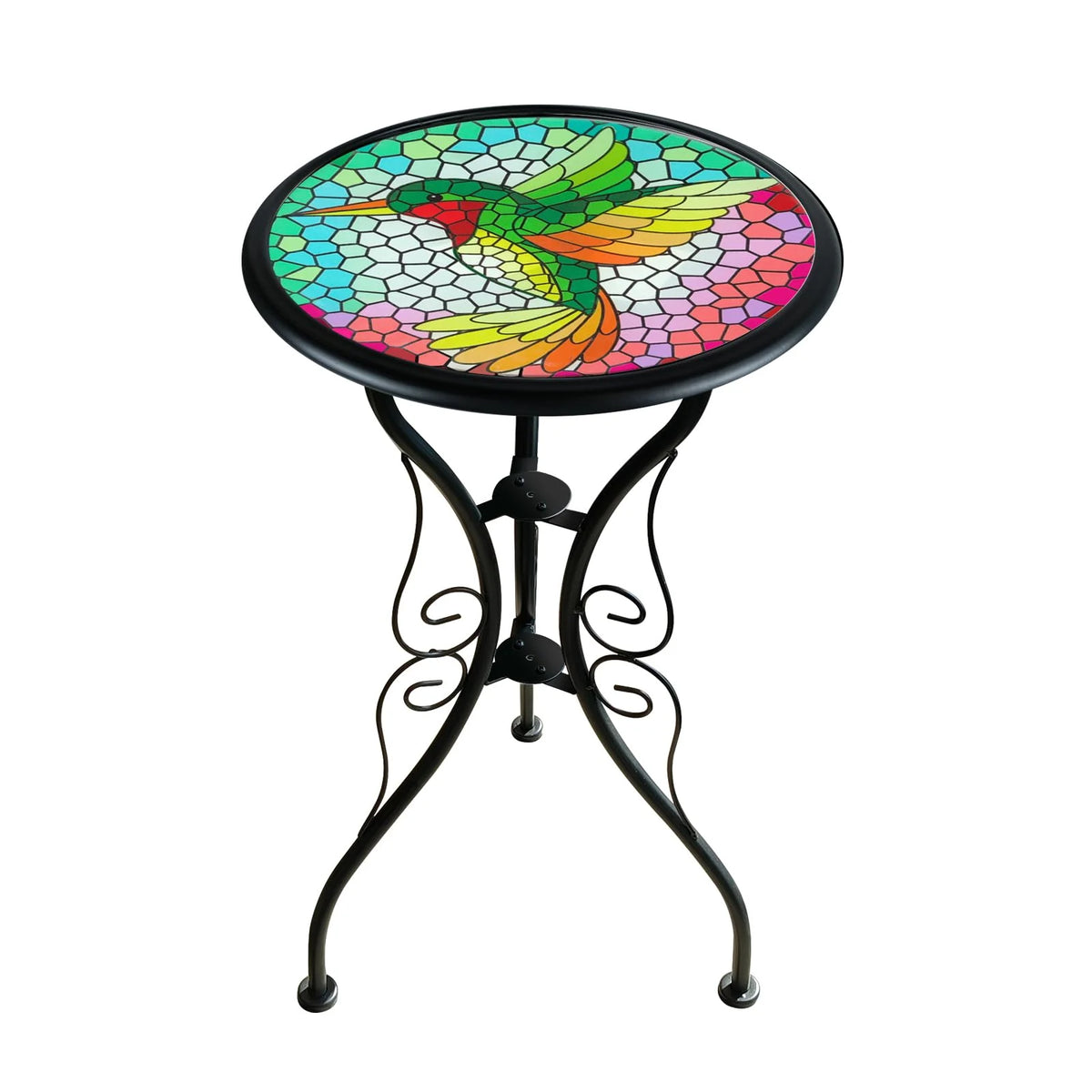 Mosaic Metal Round Glass Table 12x12x22 inch Z462792