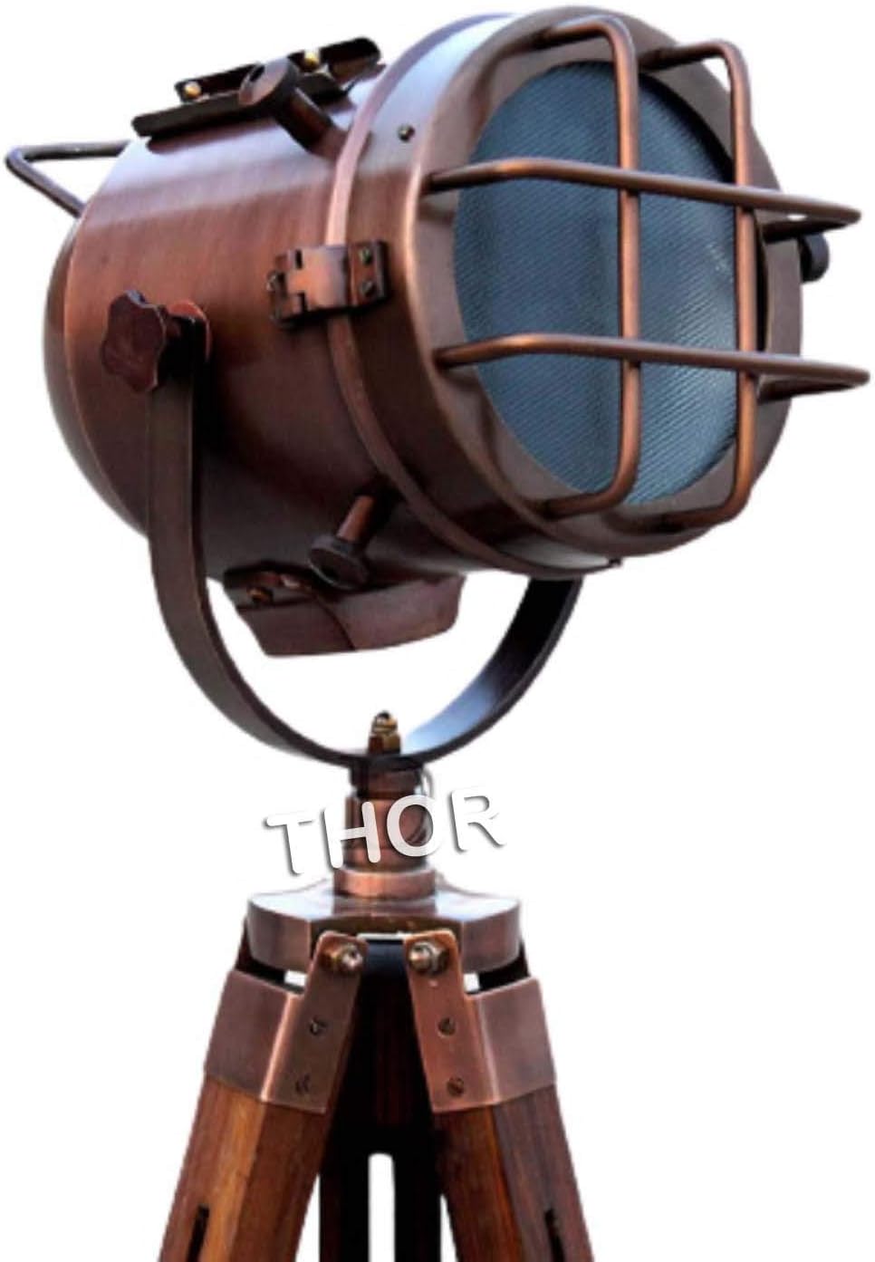 Copper Floor Lamp with Wooden Tripod J120