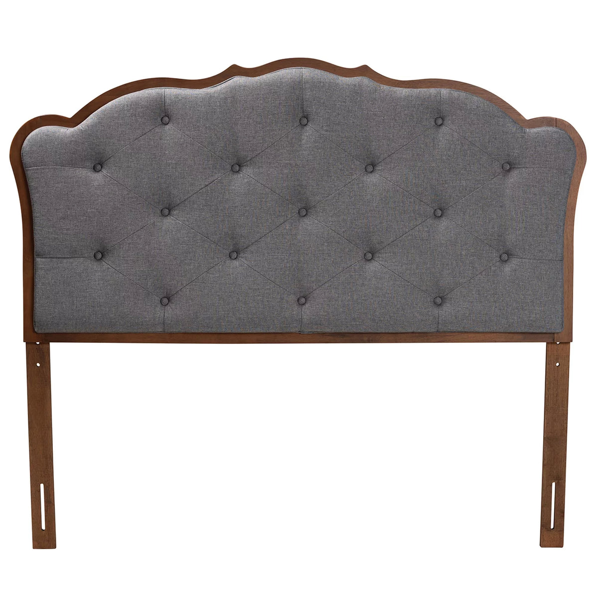 Grey Fabric and Walnut Brown Wood King Size Headboard N70012