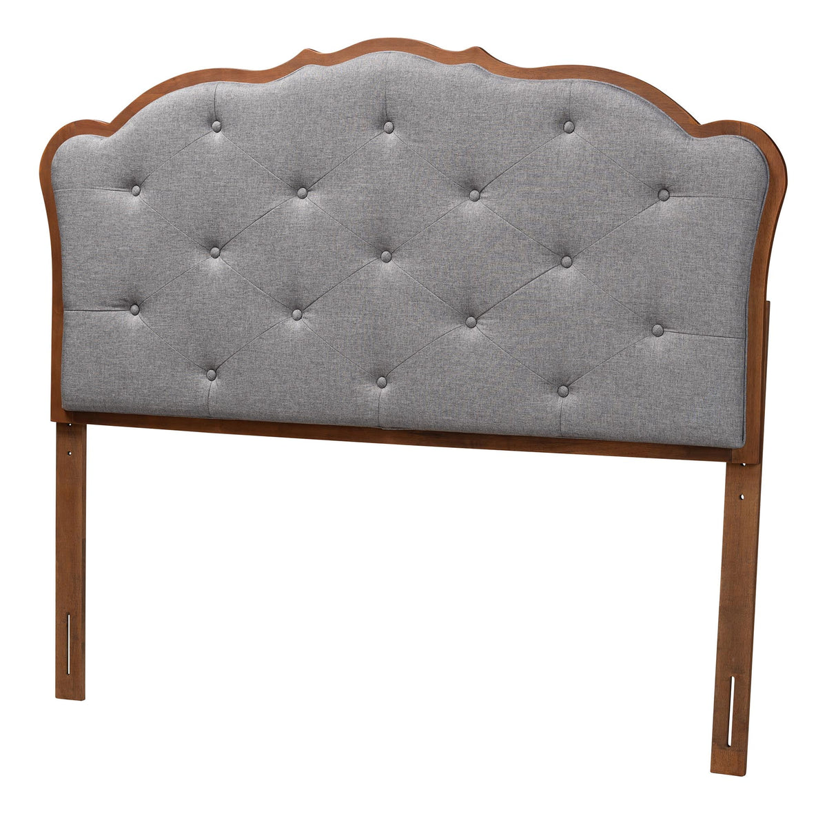 Grey Fabric and Walnut Brown Wood King Size Headboard N70012