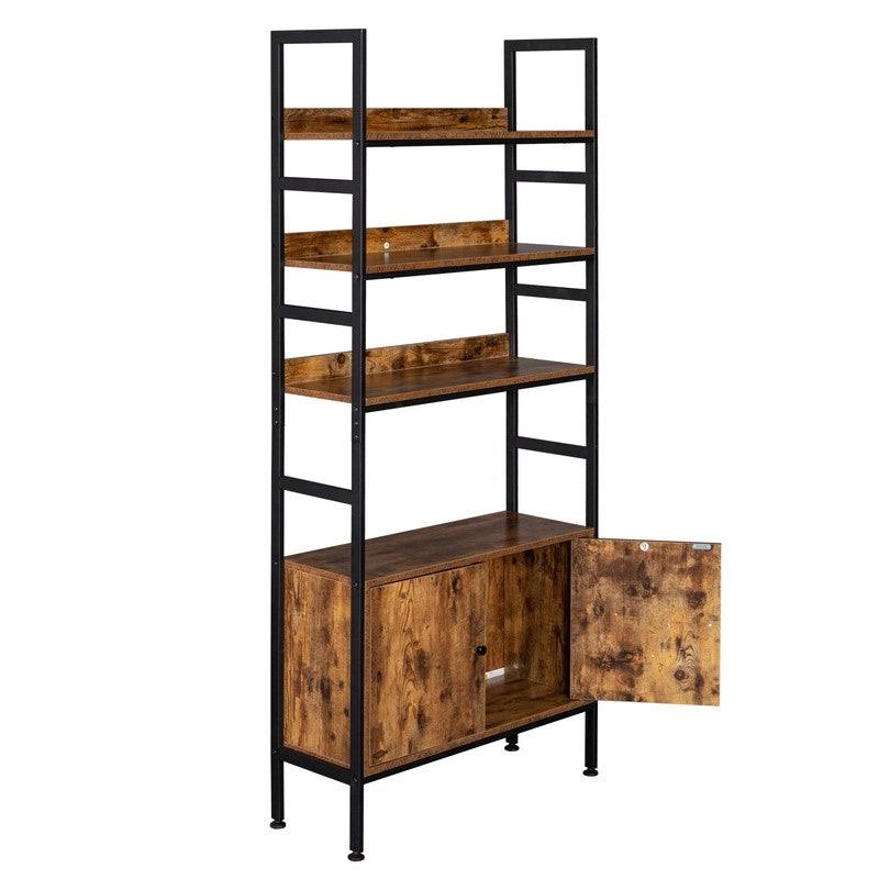 4-Tier Industrial Bookcase with Cabinets - Brown W1526