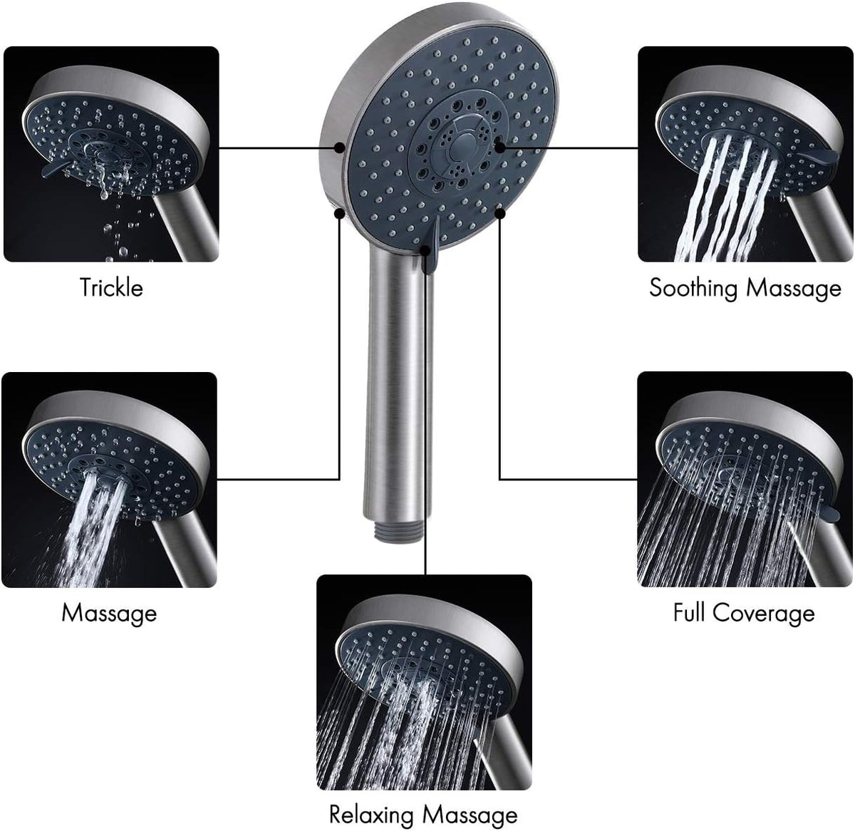 Slide Bar with Handheld Shower Head Hand Shower Hose Holder Adjustable 5-Function Massaging Sprayer Brushed Finish, Pack of 2 Z619