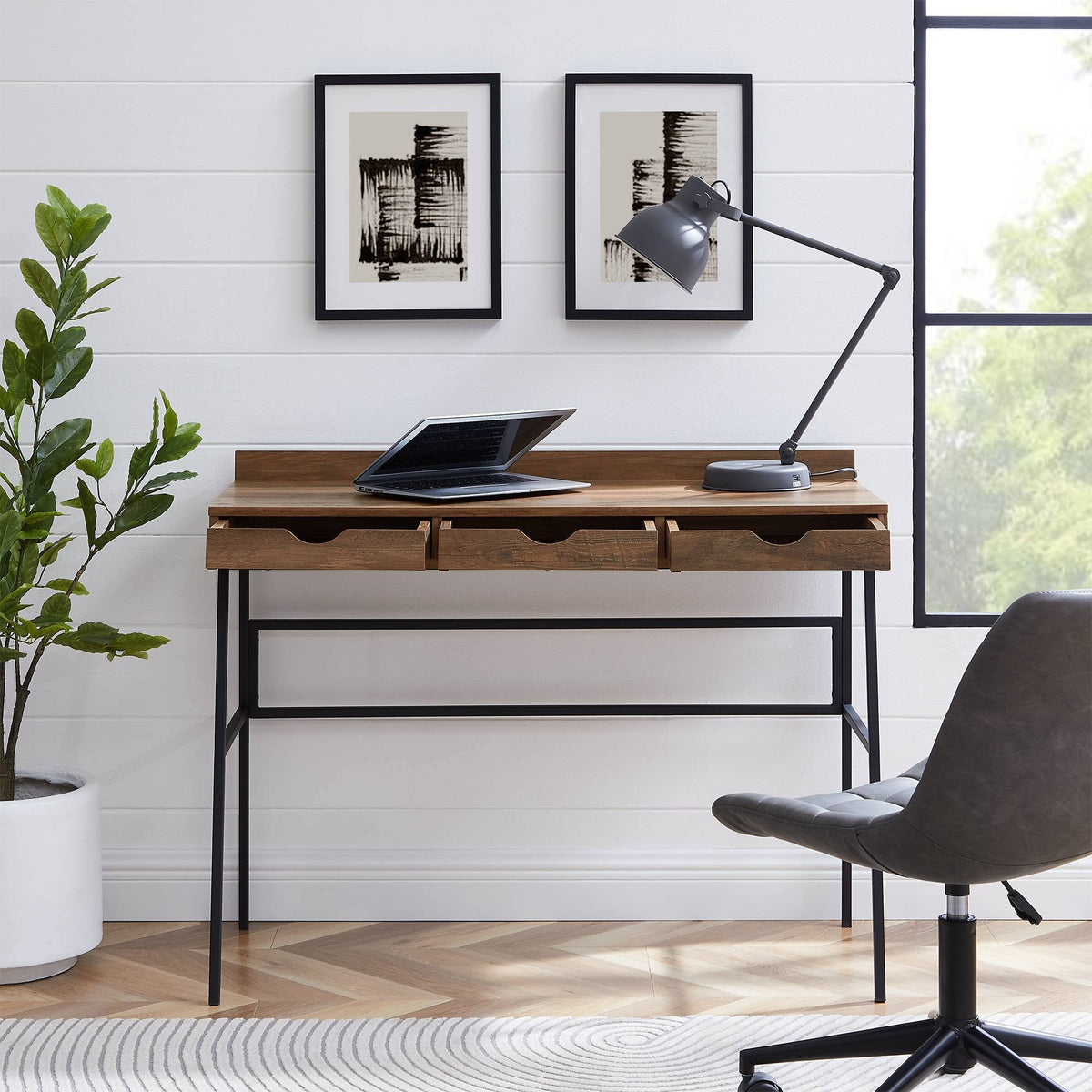 3 Drawer Reclaimed Barnwood Writing Desk A6505