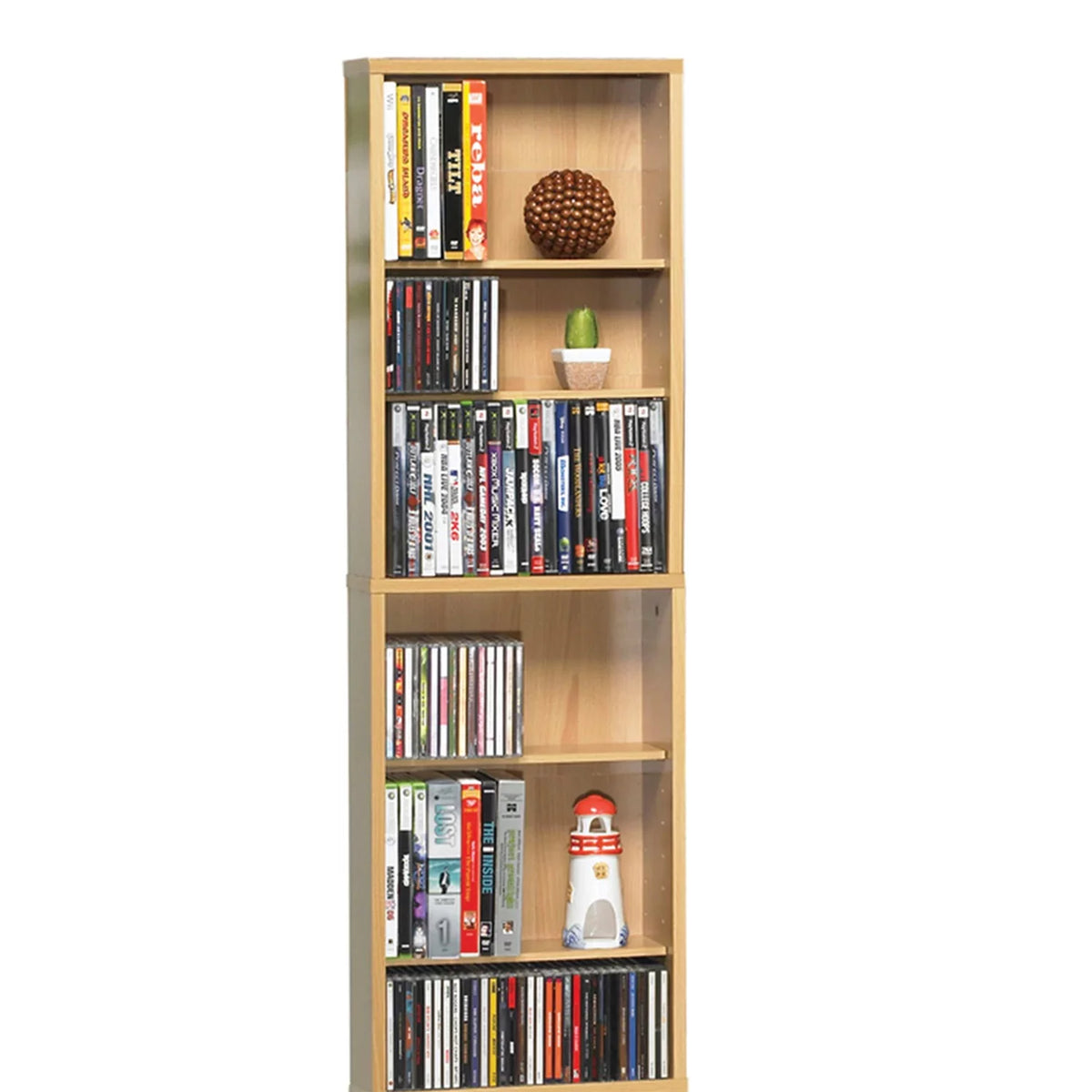 54"x13" Adjustable Wood 9-Shelf Media Storage Bookcase, Maple U1613