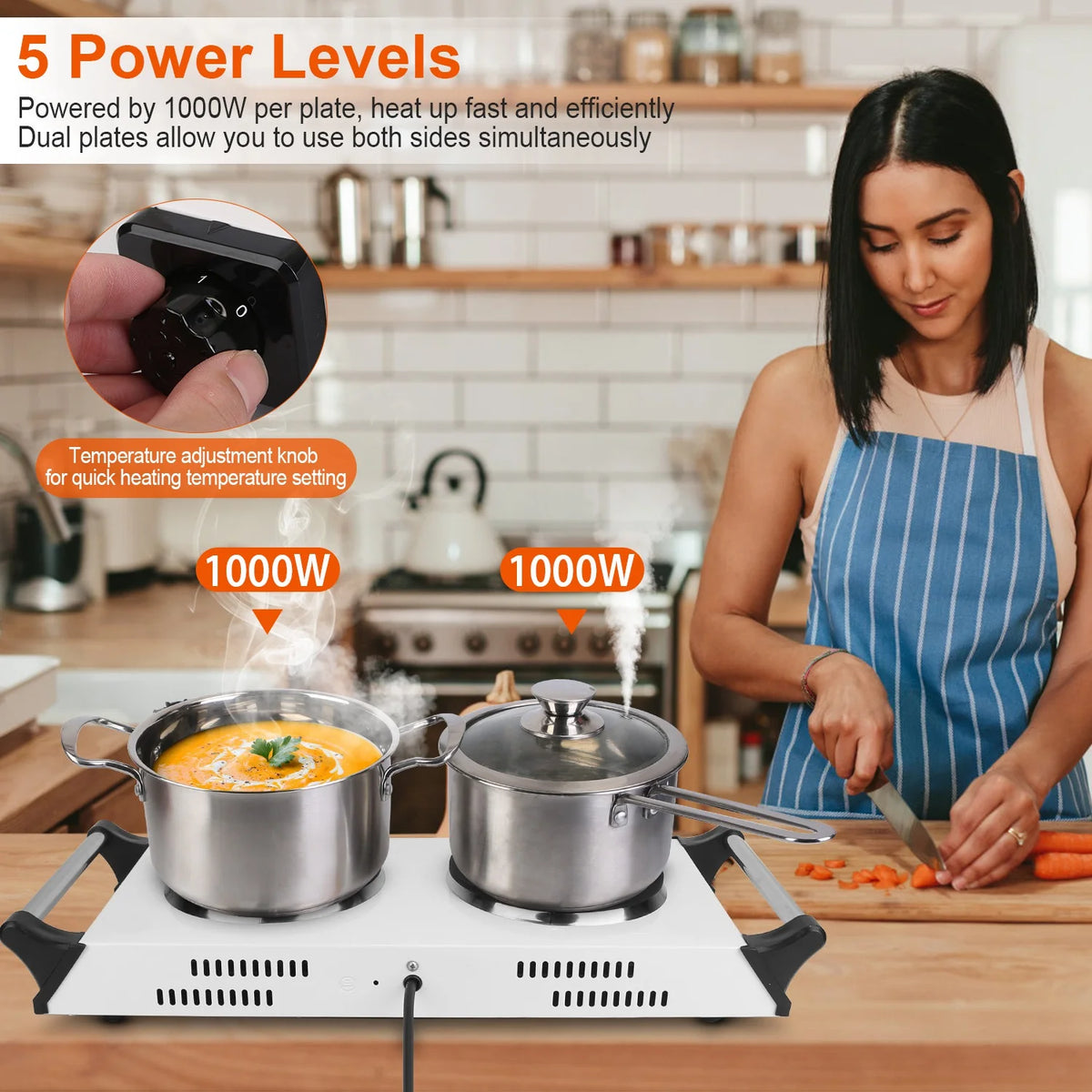 Portable Coil Heating Double/Single Burners Stove 2000W V300604